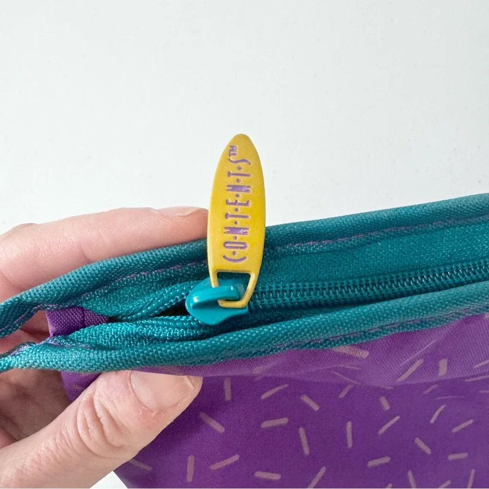 Vintage 80’s/90’s “Contents” Purple and Teal Confetti Retro Travel Makeup Bag